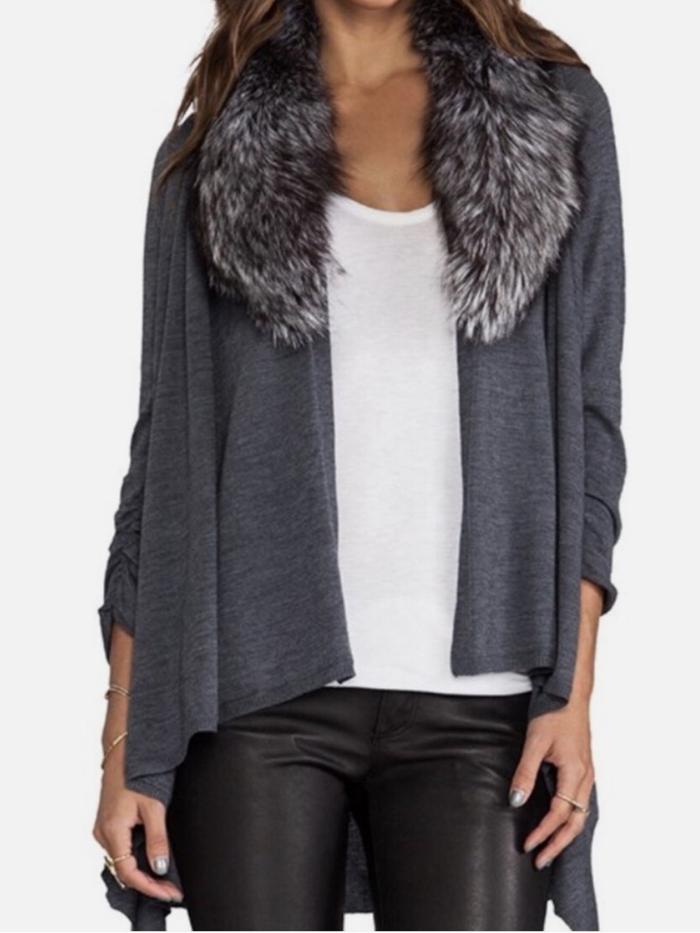 Alice+Olivia Izzy Cascade Cashmere / Wool fur cardigan Small